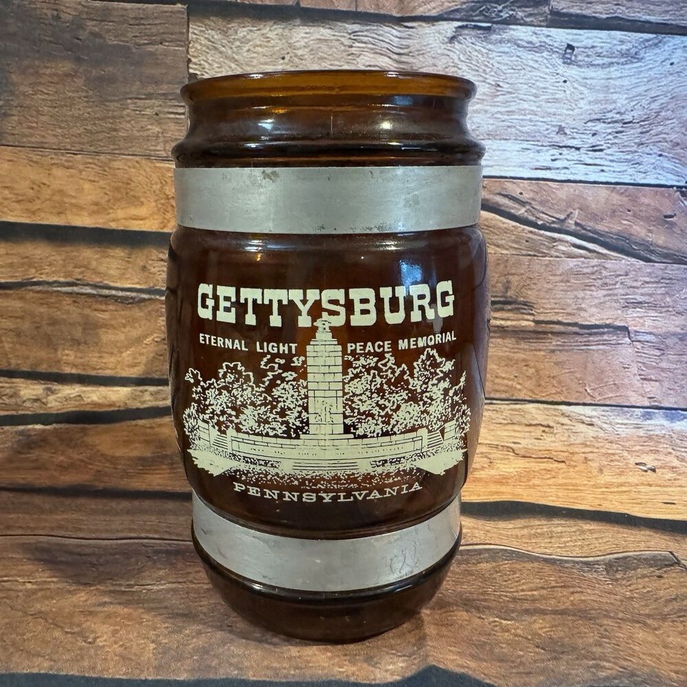 Vintage Gettysburg PA Souvenir Mug Siesta Ware Amber Glass Barrel Wood Handle